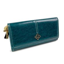CLUTCH WALLET WITH ST. BENEDICT CROSS and MIRACULOUS MEDAL CHARMS - GREEN